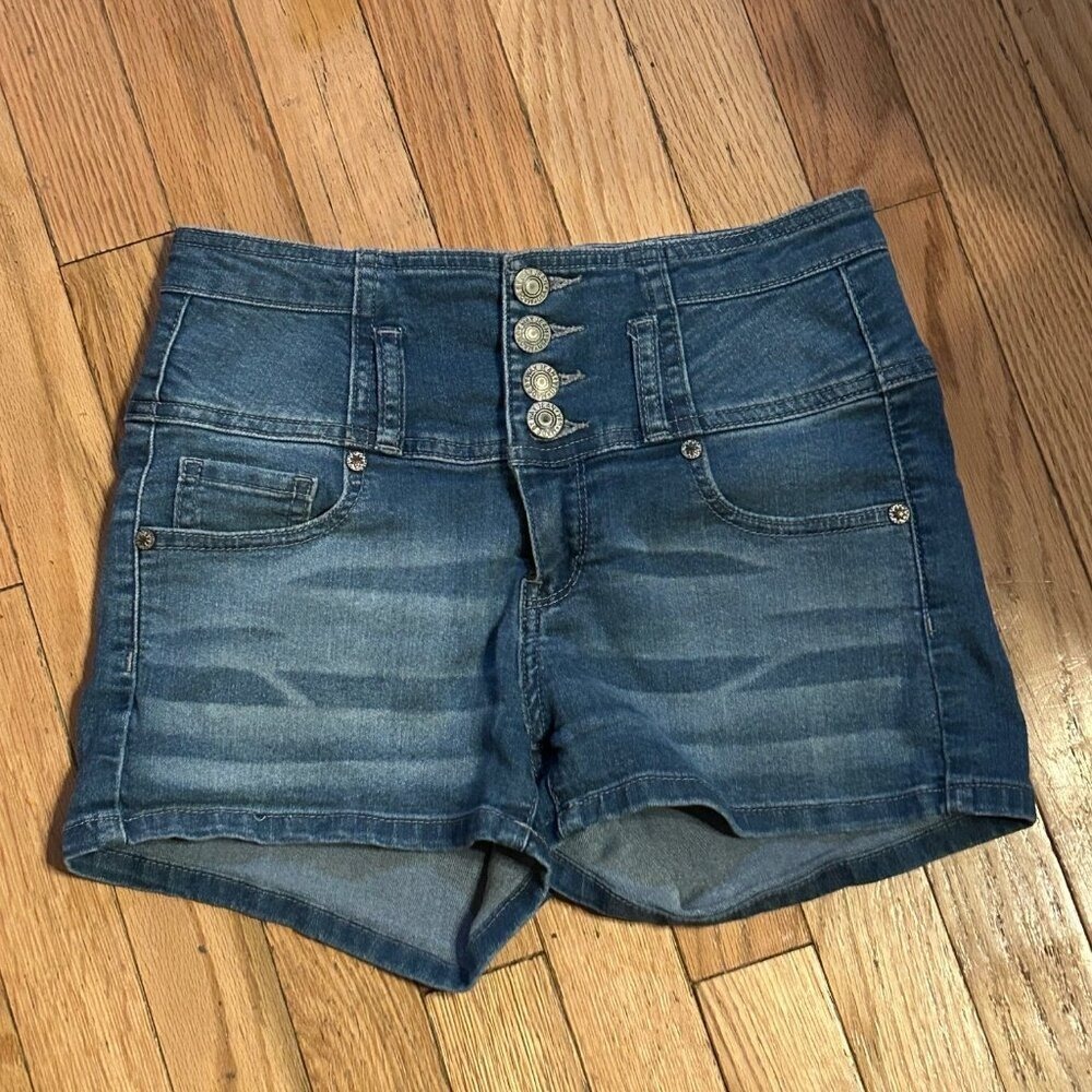 Wax Jeans Womens Medium Wash Denim Shorts 3‎ Button Size Small